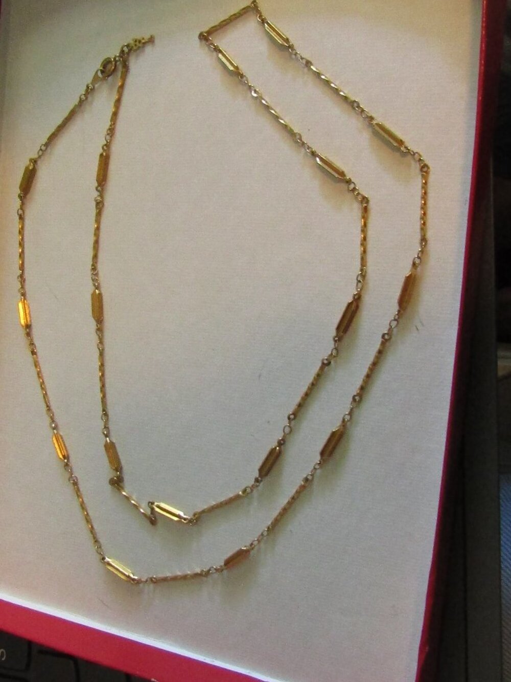 Vintage CROWN TRIFARI c1930S-1950s Gold-Tone LONG 28" NECKLACE Bar Link & Twists
